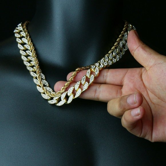 14k Gold Leaf 20" Cuban and Rope Chain + Pendant - Picture 3 of 5